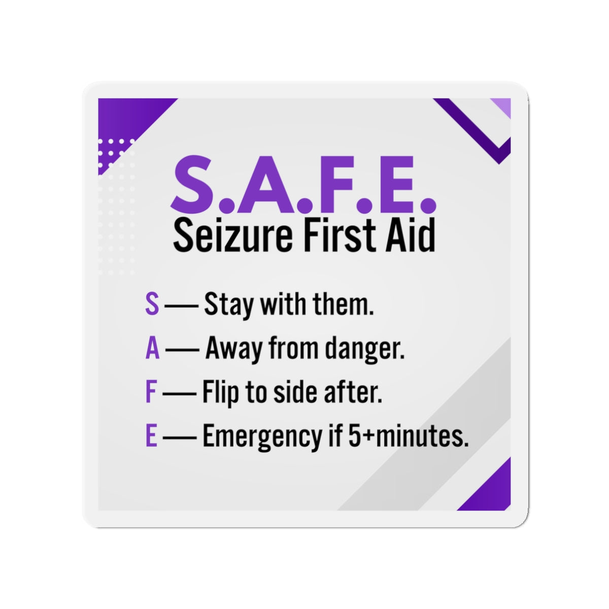 S.A.F.E. Seizure First Aid Magnet – Epilepsy Awareness Emergency Guide