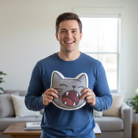 Open Meow Cat Cushion — Loud Face, Soft Landing
