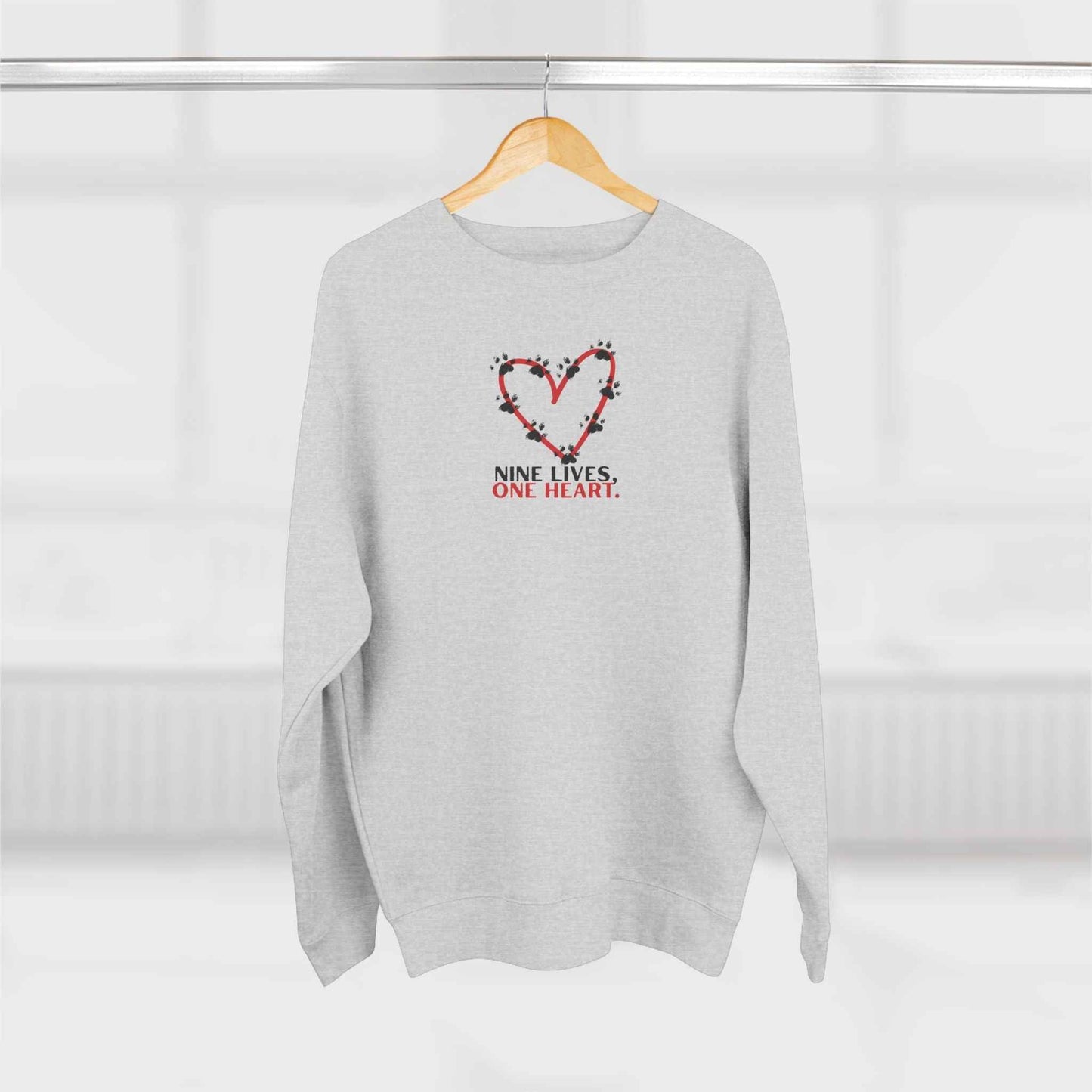 Nine Lives, One Heart – Cat Lover Sweatshirt