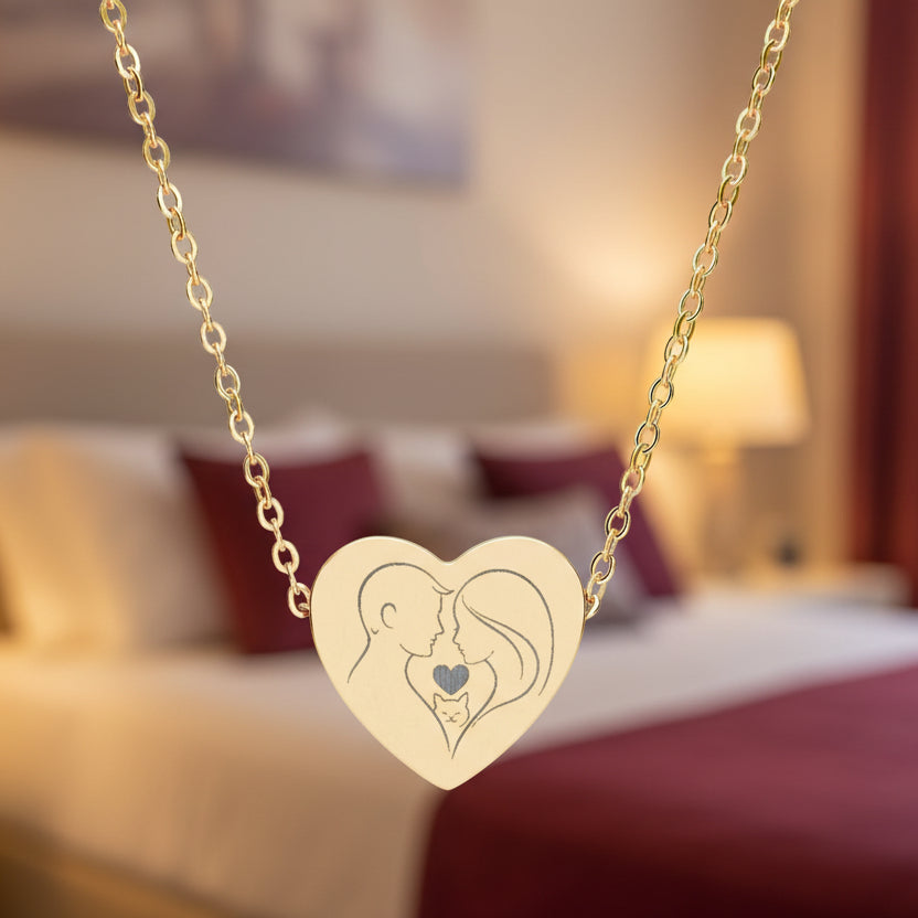 Couple & Cat Heart Necklace – Valentine’s Day Love Keepsake