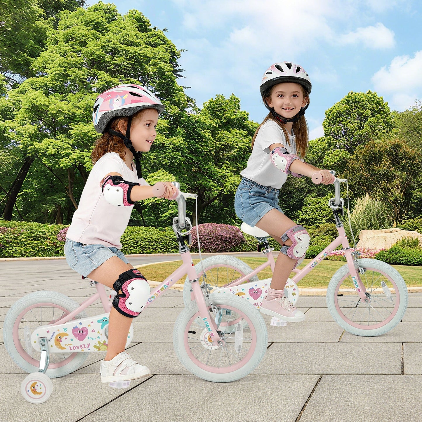 Kids Bike 12-18 Inch with Training Wheels - Pink Stars & Moon