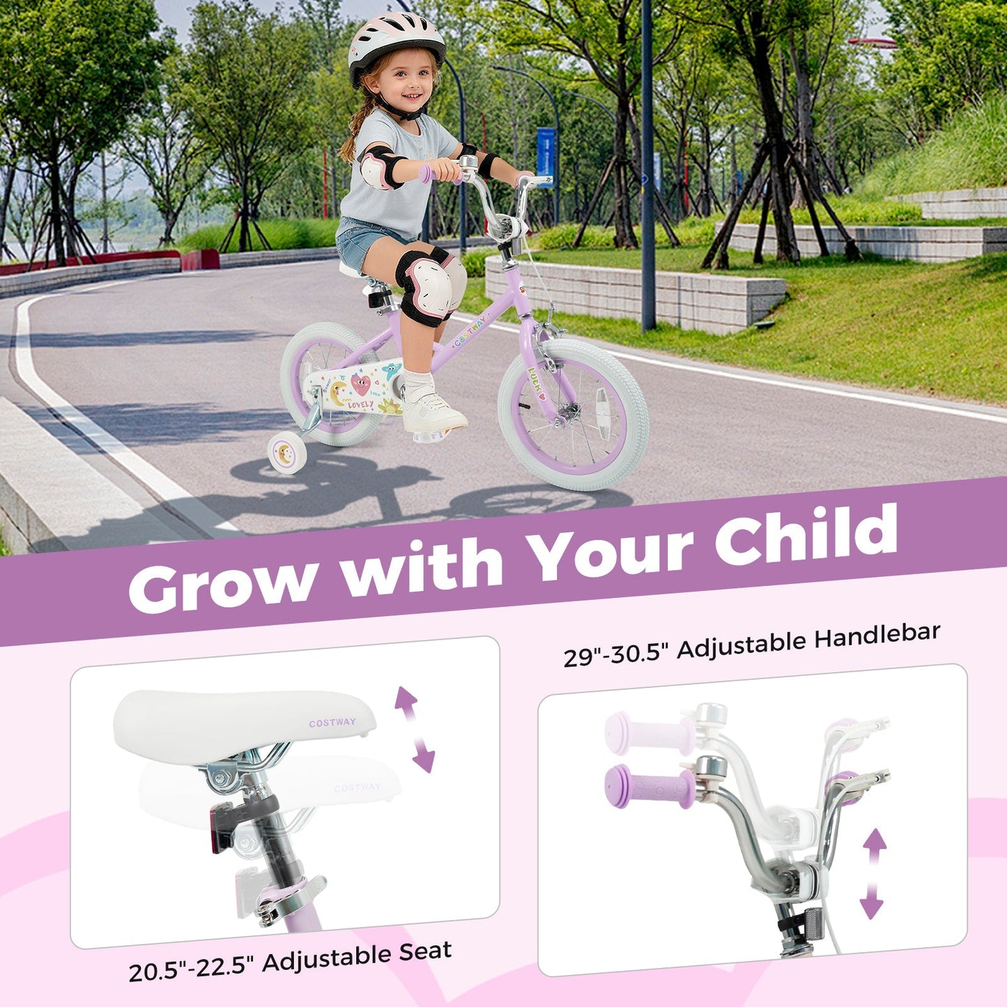 Kids Bike 12-18 Inch with Training Wheels - Purple