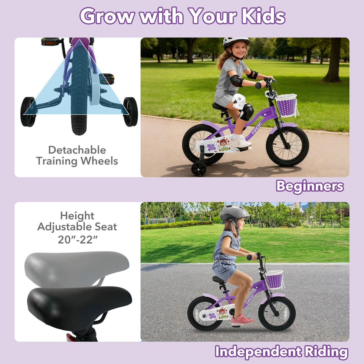 Kids Bike with Training Wheels 12-18 Inch - Purple
