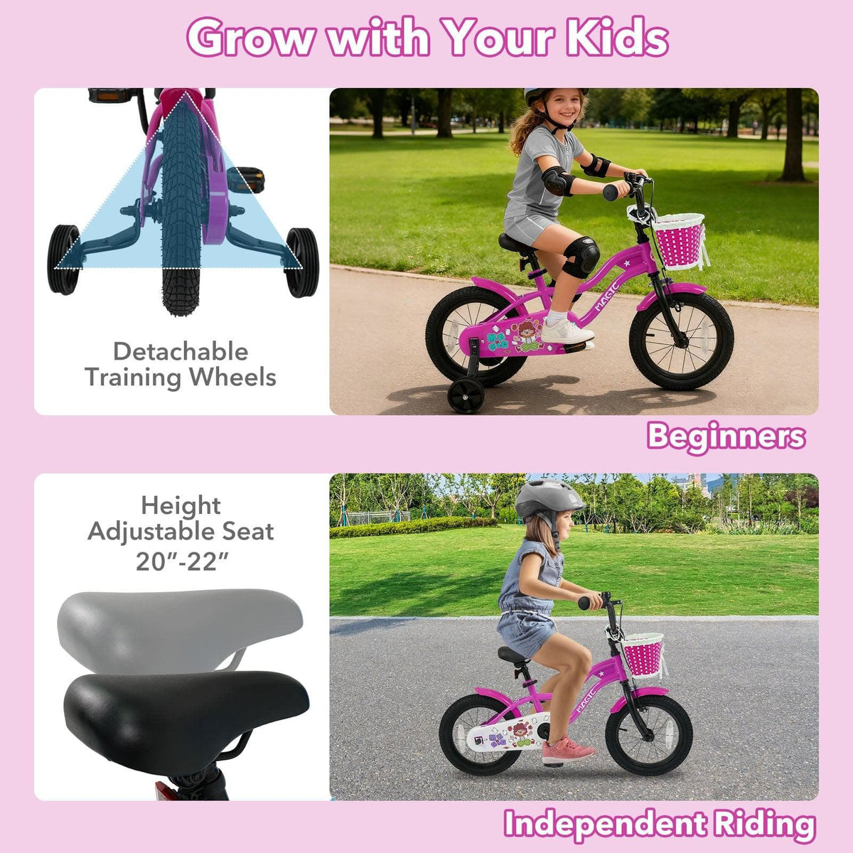 Kids Bike with Training Wheels 12-18 Inch - Magic Rose