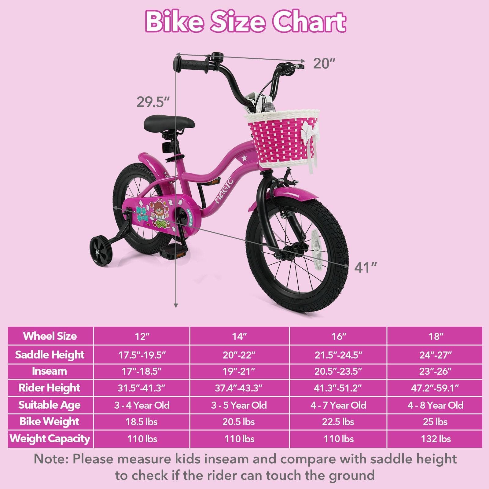 Kids Bike with Training Wheels 12-18 Inch - Magic Rose