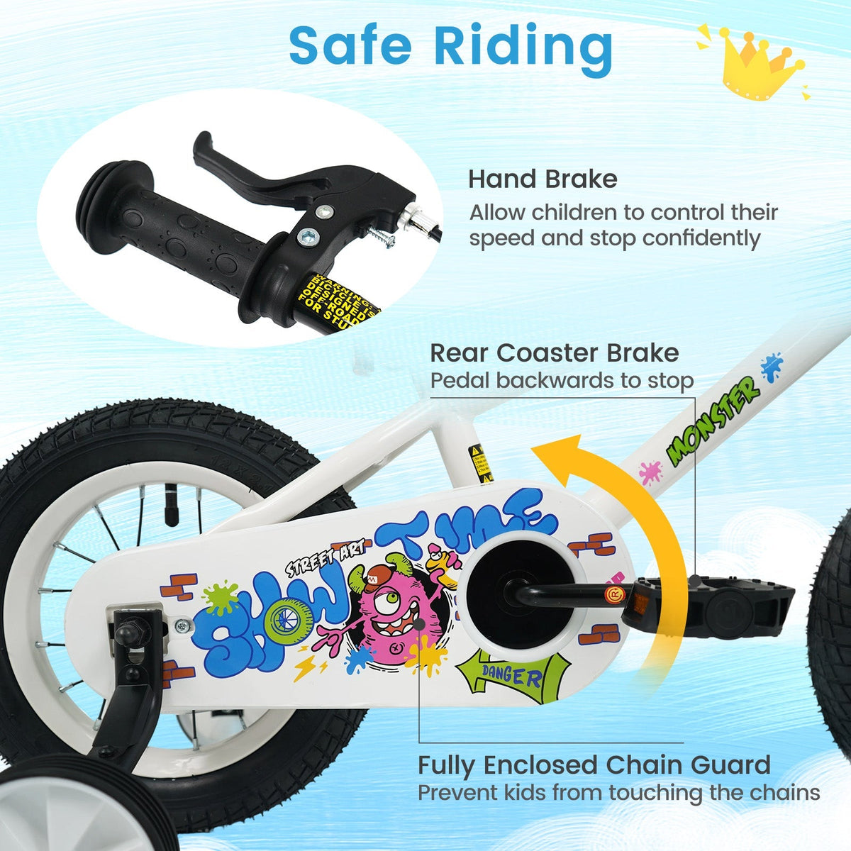 Kids Bike with Training Wheels 12-18 Inch White