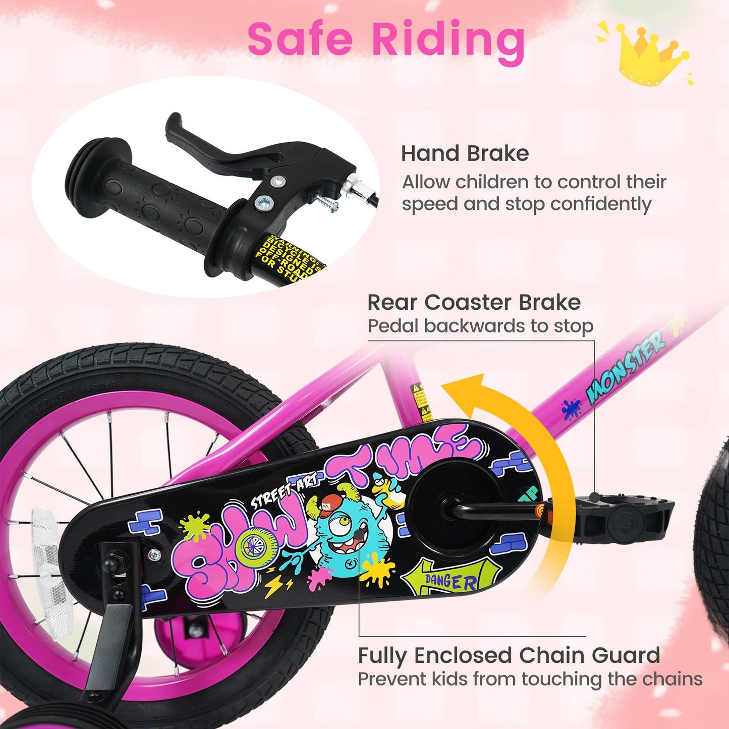 Kids Bike with Training Wheels 12-18 Inch Pink
