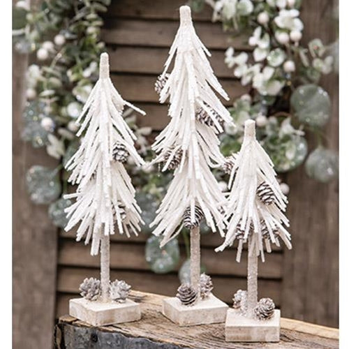 White Glittered Pinecone Tree 12" (Pack of 4)
