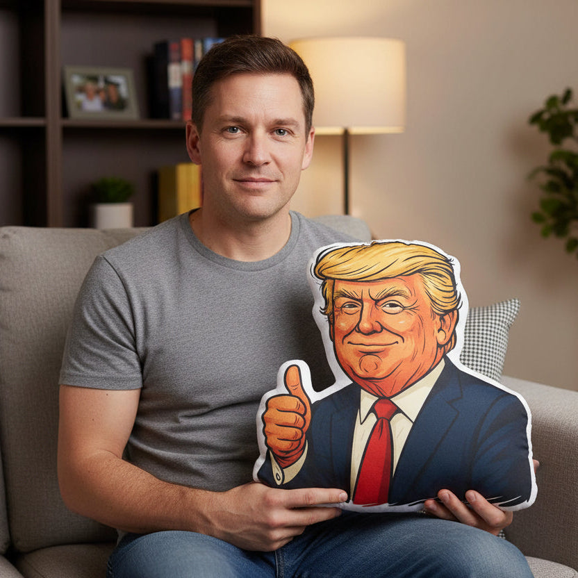 Thumbs-Up Caricature Pillow — Approval, With a Wink