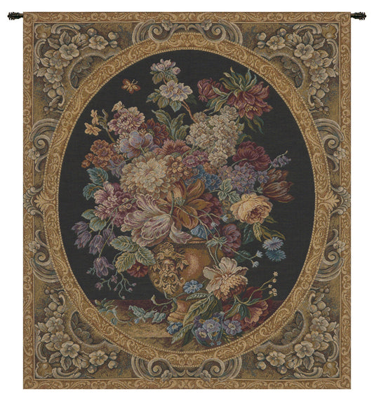 Floral Composition in Vase Dark Green Italian Tapestry