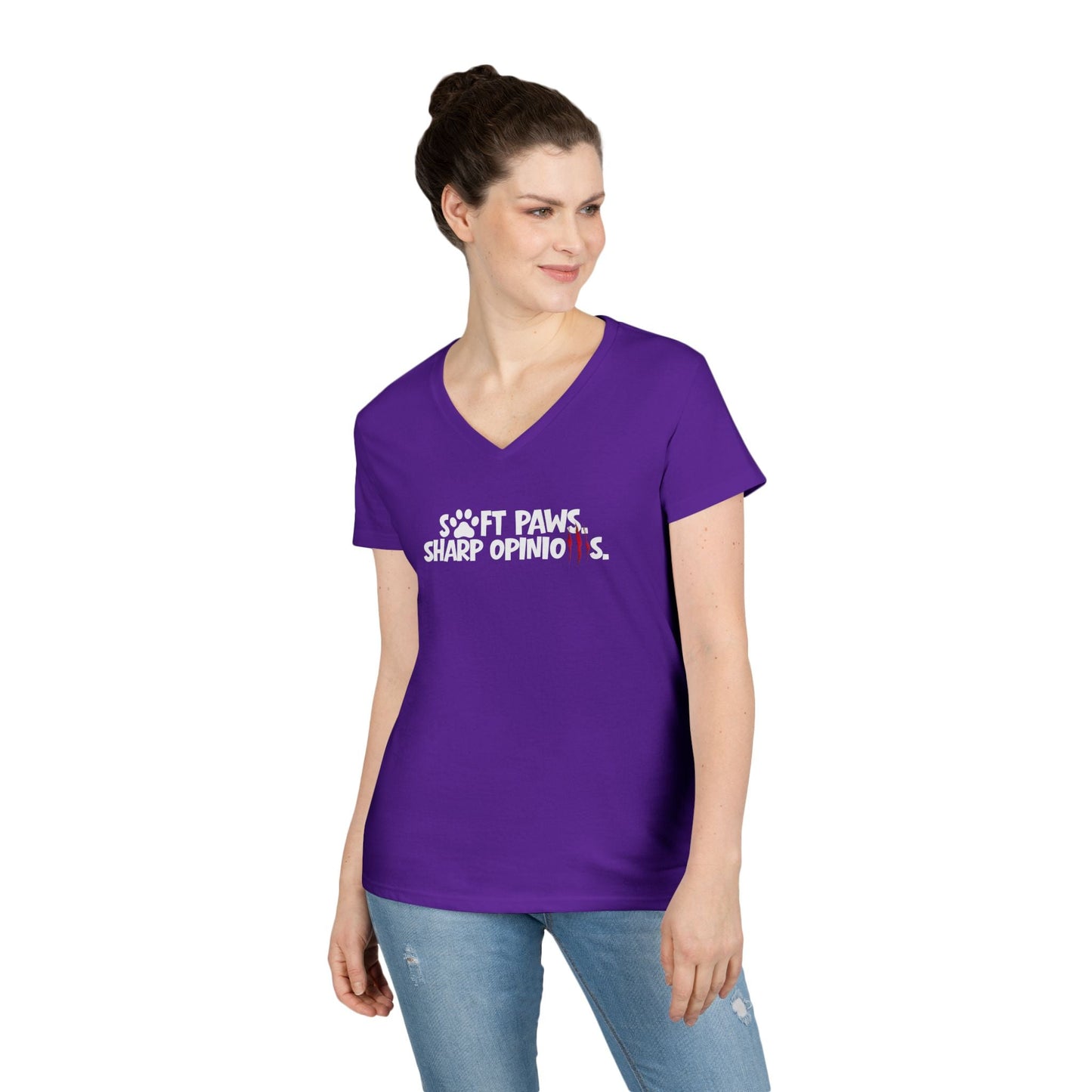 Soft Paws, Sharp Opinions Women’s V-Neck Tee