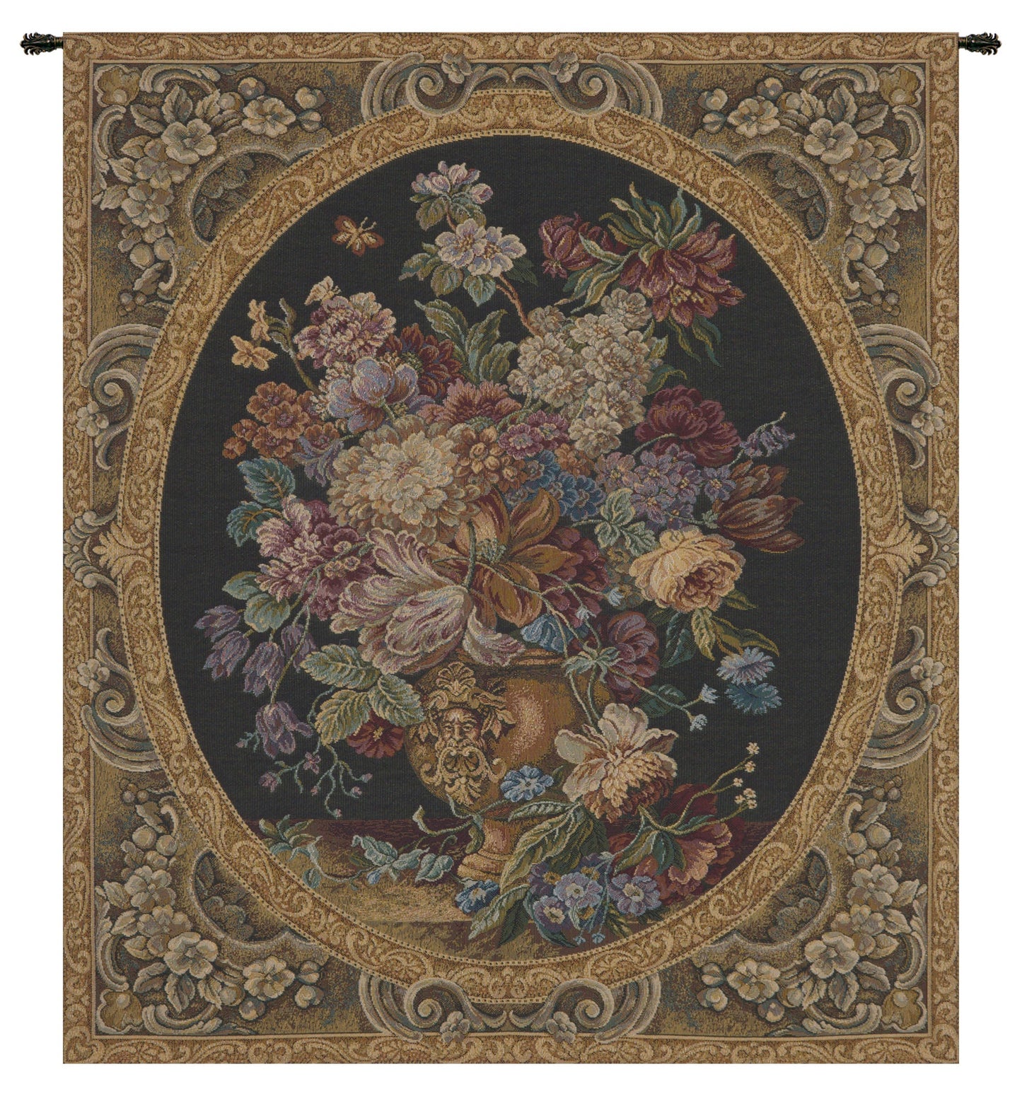 Floral Composition in Vase Dark Green Italian Tapestry