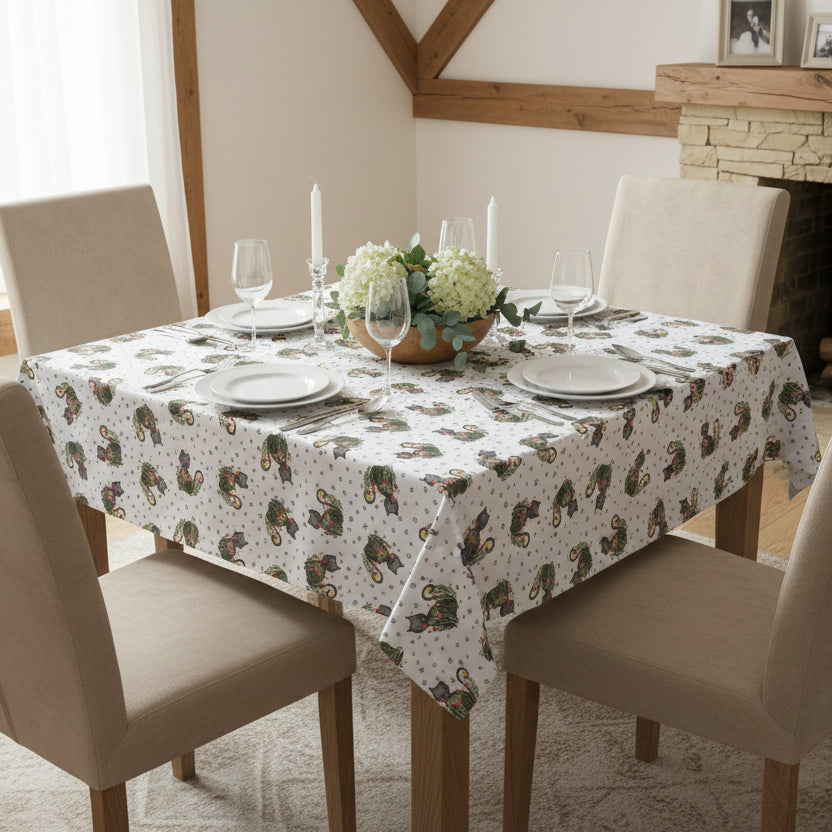 Whimsical Cat Medallion Square Tablecloth – 55" x 55"