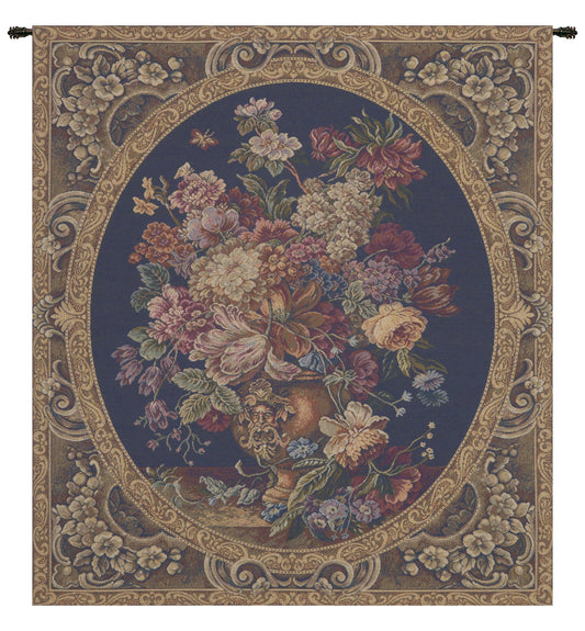 Floral Composition in Vase Dark Blue Italian Tapestry