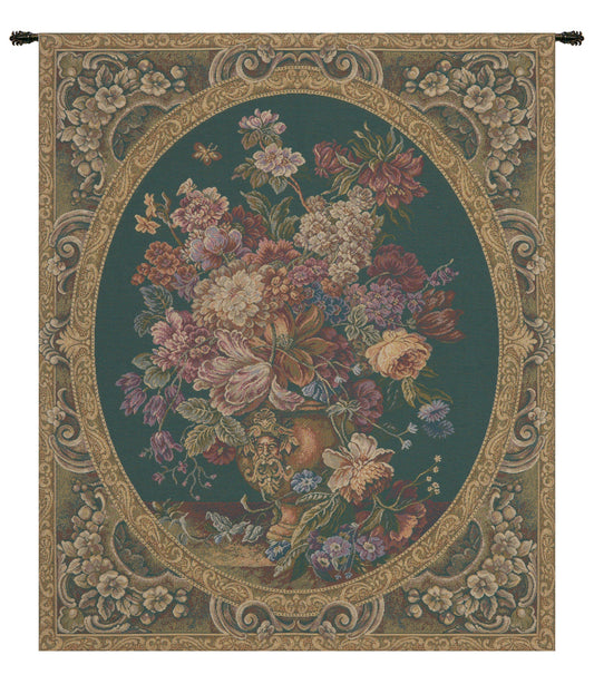 Floral Composition in Vase Green Italian Tapestry