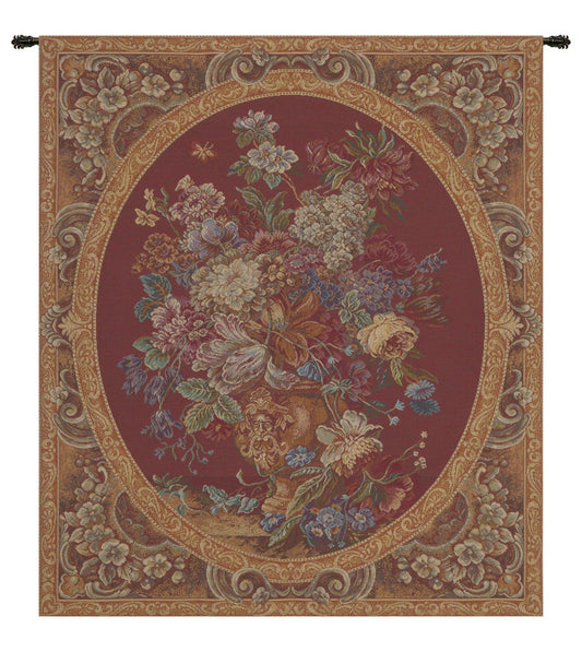Floral Composition in Vase Burgundy Italian Tapestry