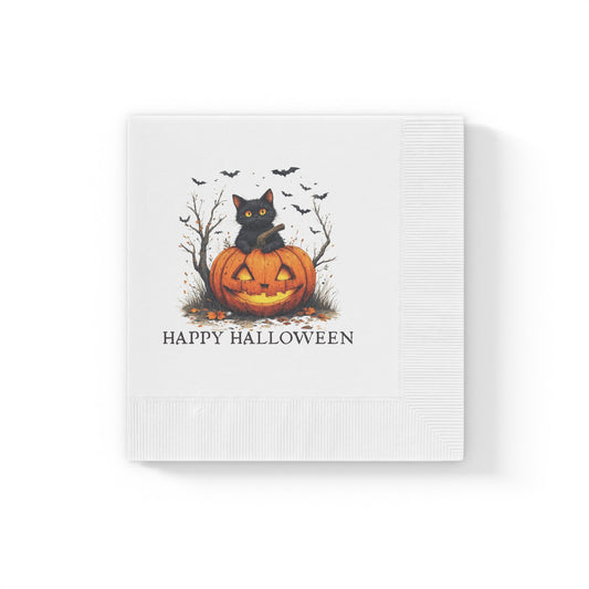 Halloween Napkins with Cats & Pumpkins Design for Spooky Celebrations