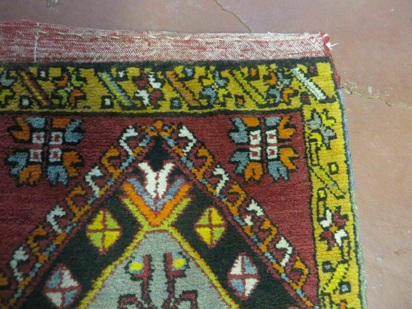 19" X 42" Antique Handmade Turkish Colorful Oushak Oshak Yastik Wool Rug Mat