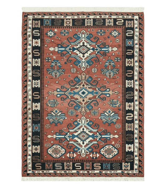 4' X 6' Vintage Russian Kilim Handmade Caucasian Soumak Flat Weave Wool Rug