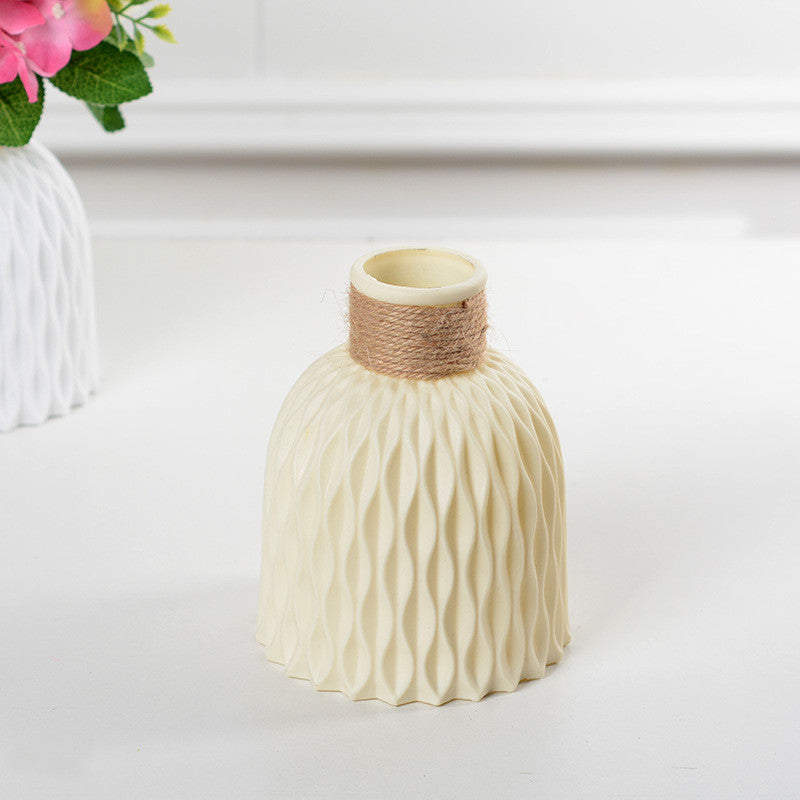 Corrugated Plastic Vase Imitation Ceramic Vase Nordic Plastic Flower Arrangement Living Room Decoration Flower Pot Flower Arrangement Basket