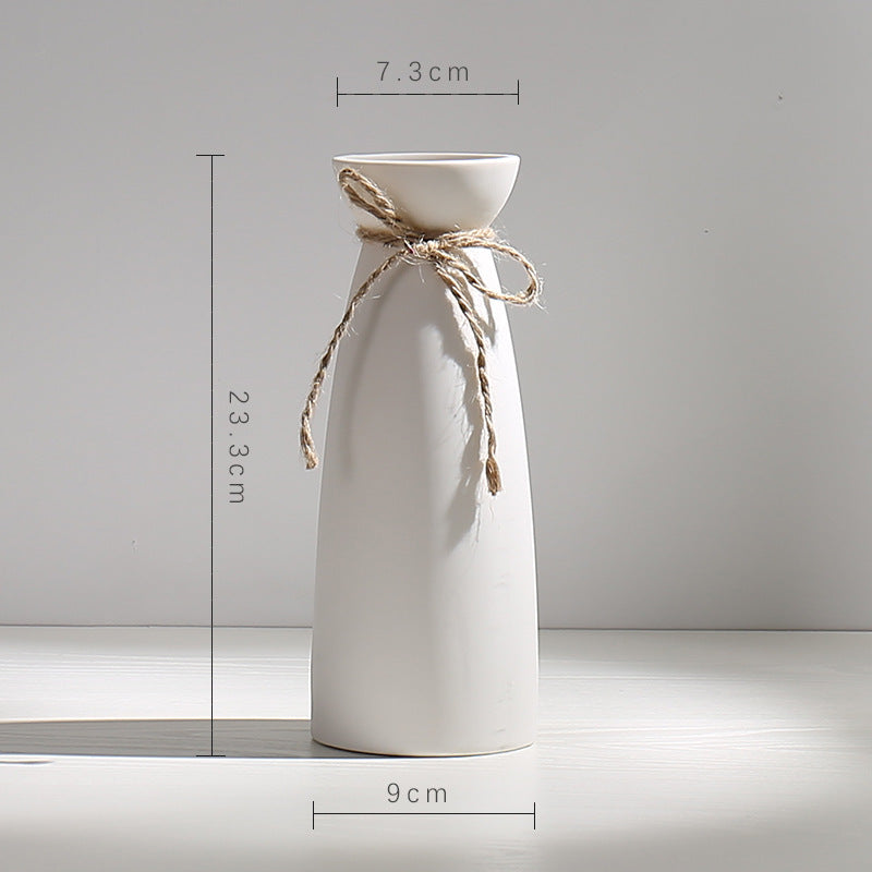 Wind Ceramic Dried Flower Vase Small  Flower Flower Arrangement White Desktop Living Room Home Decoration Ornaments