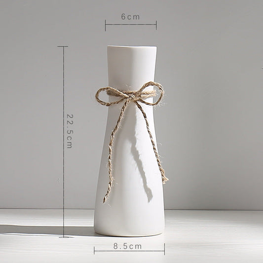 Wind Ceramic Dried Flower Vase Small  Flower Flower Arrangement White Desktop Living Room Home Decoration Ornaments