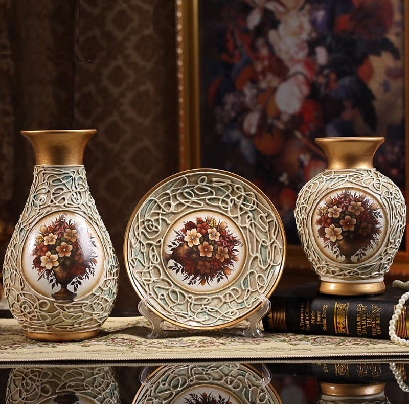 Creative Wedding Gift Home Furnishings Retro Ceramic Vase Living Room Three-Piece Wine Cabinet Decoration Ornaments