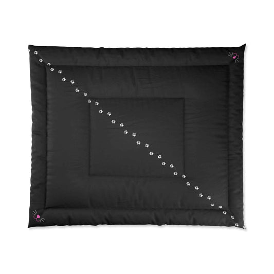 Black “Pawprint Path” Cat Lover Comforter