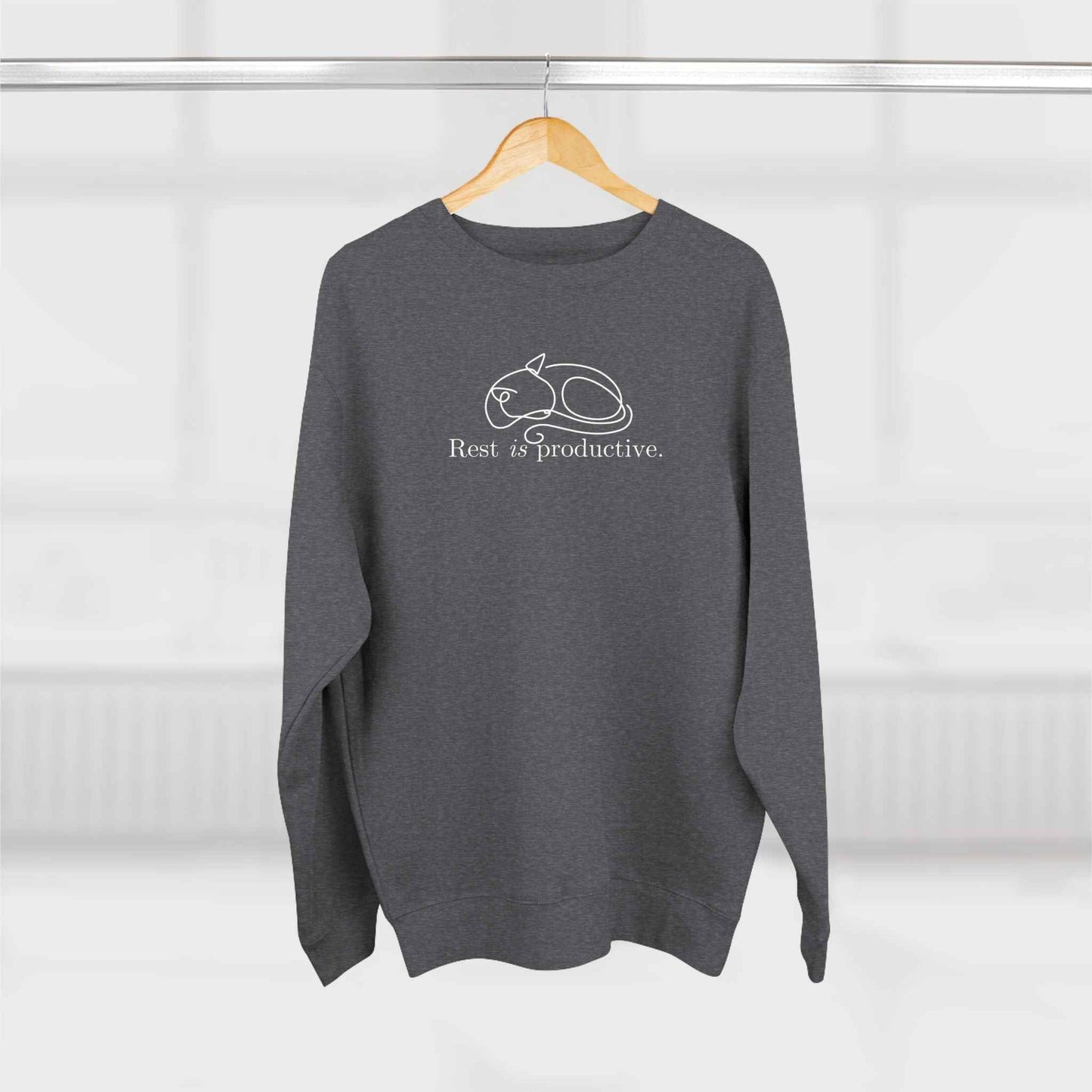 “Rest Is Productive” Minimalist Cat Sweatshirt – Comfort Fleece Pullover