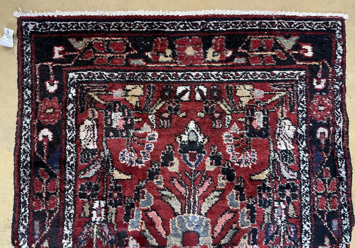 Antique Persian Hamadan Runner Rug 3.4 x 9, Red, Handmade Wool Runner