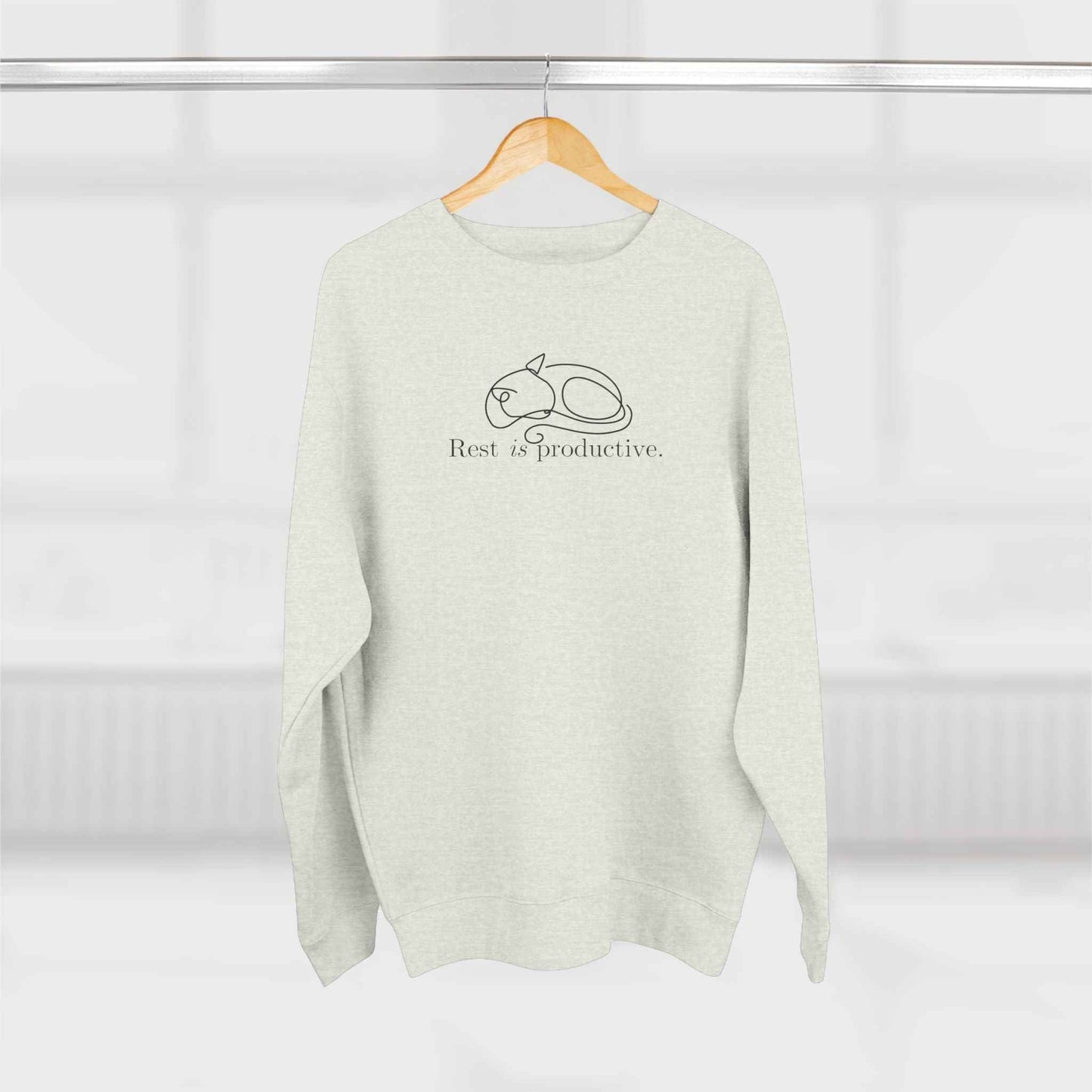 “Rest Is Productive” Minimalist Cat Sweatshirt – Comfort Fleece Pullover