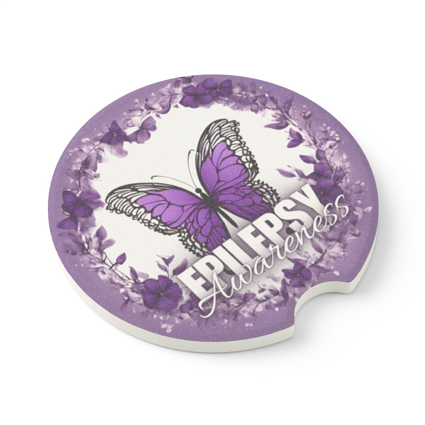 Epilepsy Awareness Butterfly Car Coasters | Purple Ribbon Support Coasters