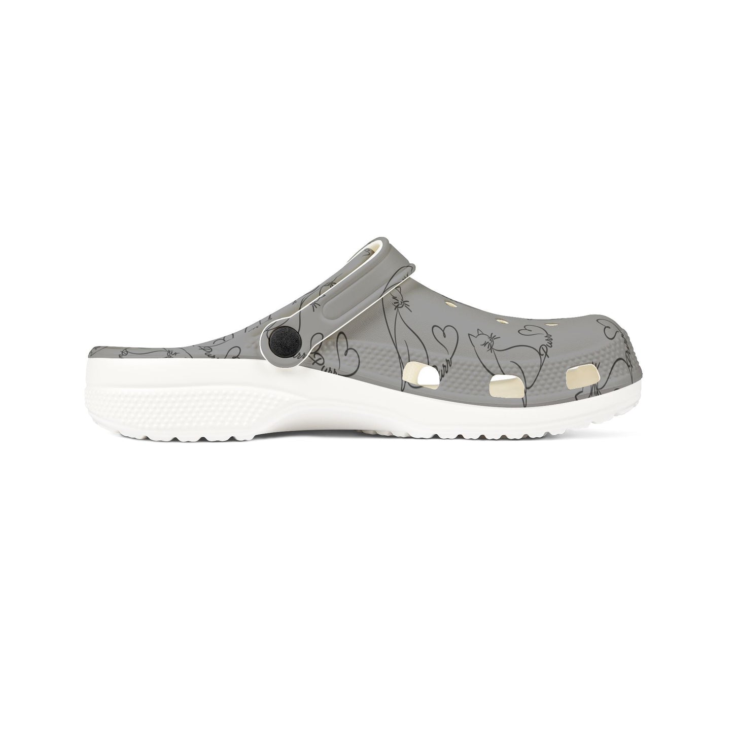 Minimalist Cat Line Art EVA Clogs – Grey All-Over Print Slip-Ons