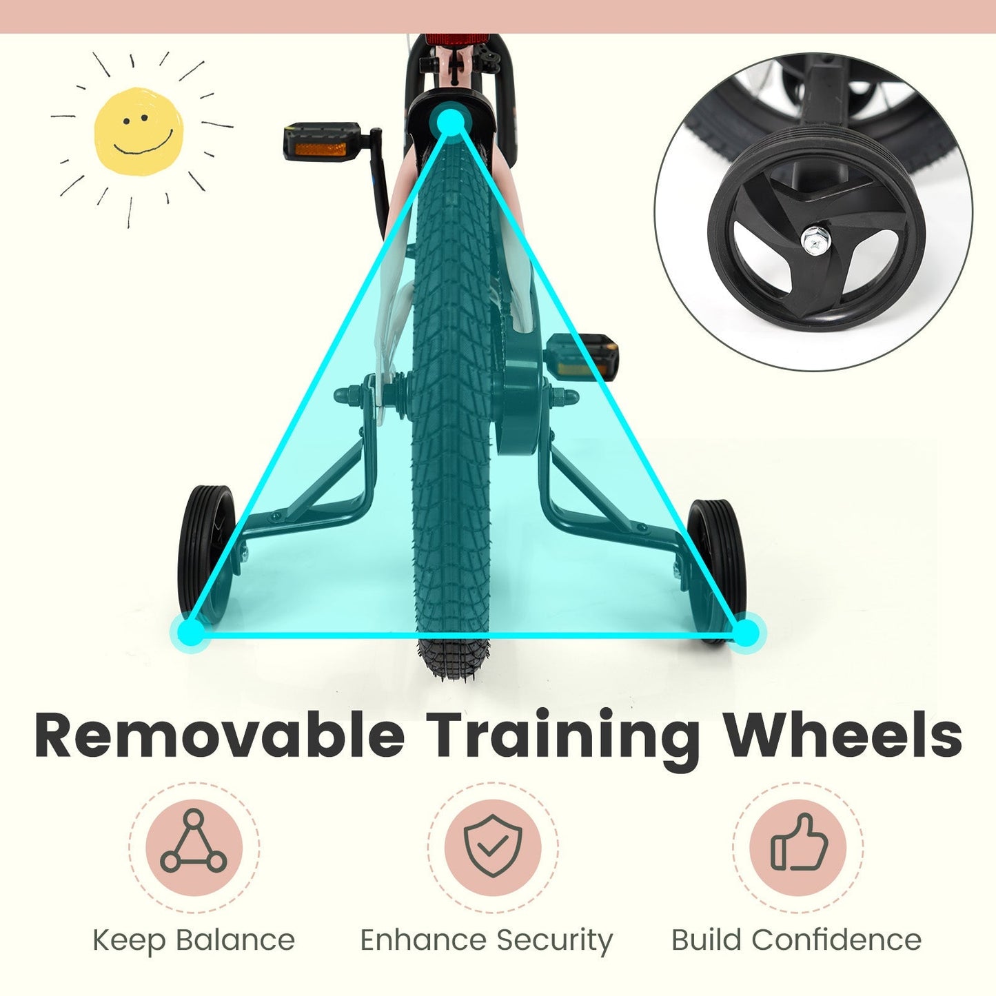 Kids Bike 12-18 Inch with Training Wheels - Pink