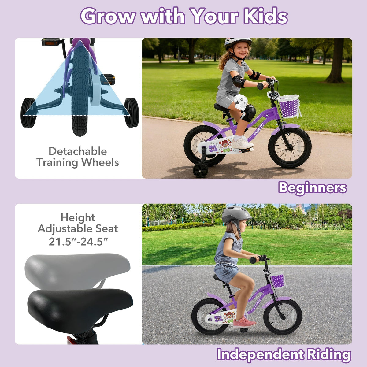 Kids Bike with Training Wheels 12-18 Inch - Purple