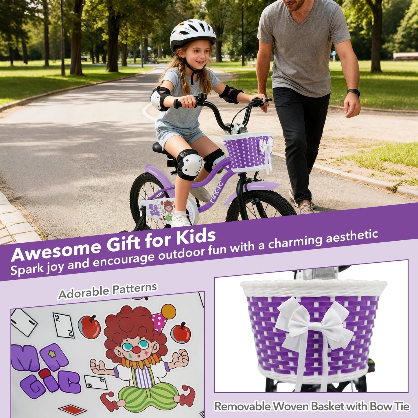 Kids Bike with Training Wheels 12-18 Inch - Purple
