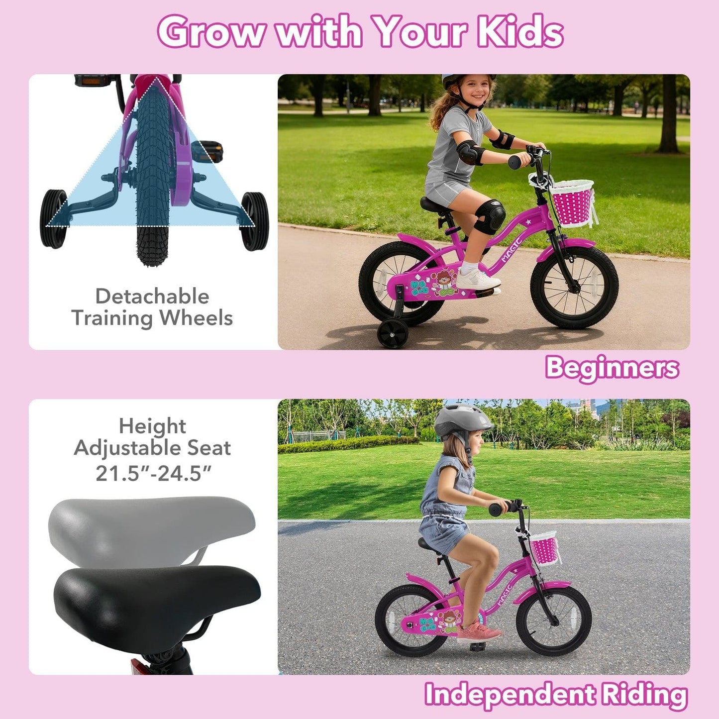 Kids Bike with Training Wheels 12-18 Inch - Magic Rose