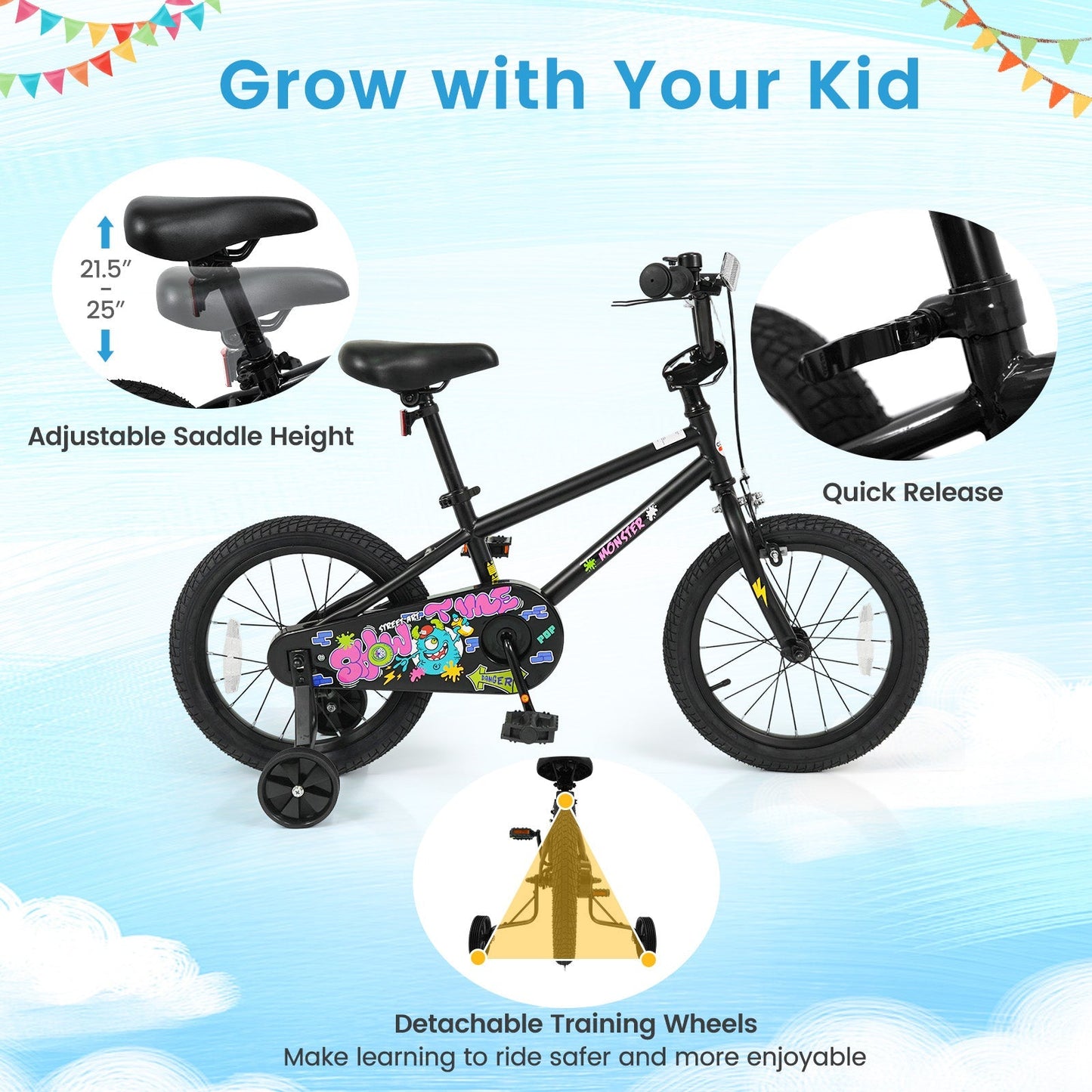 18-Inch Kids Bike with Training Wheels for Ages 4-8