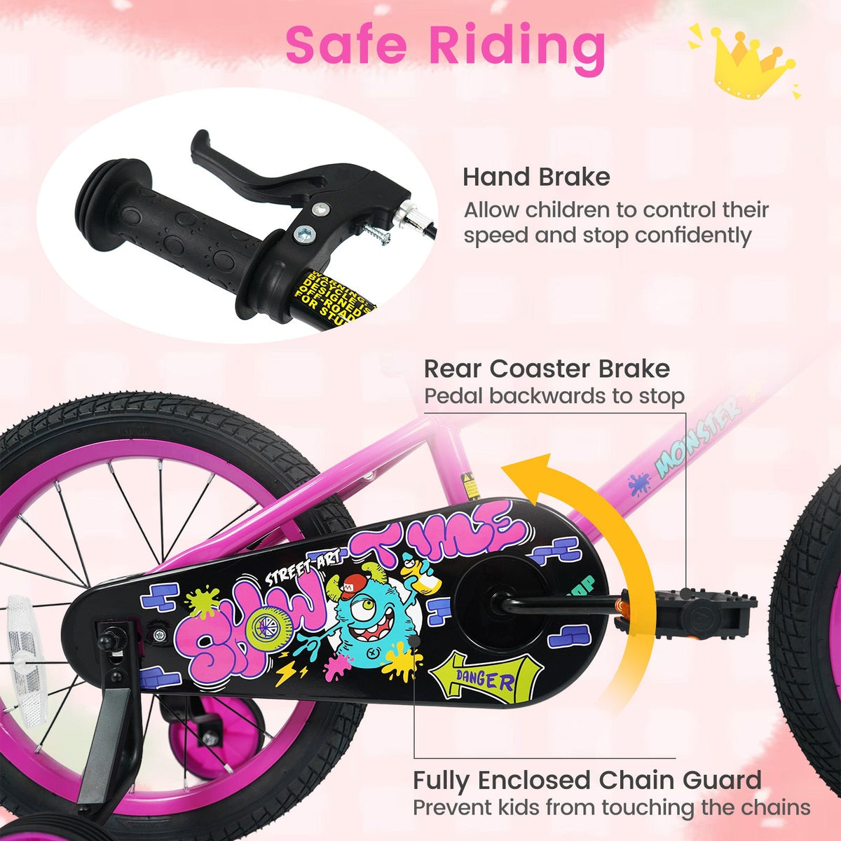 Kids Bike with Training Wheels 12-18 Inch Pink
