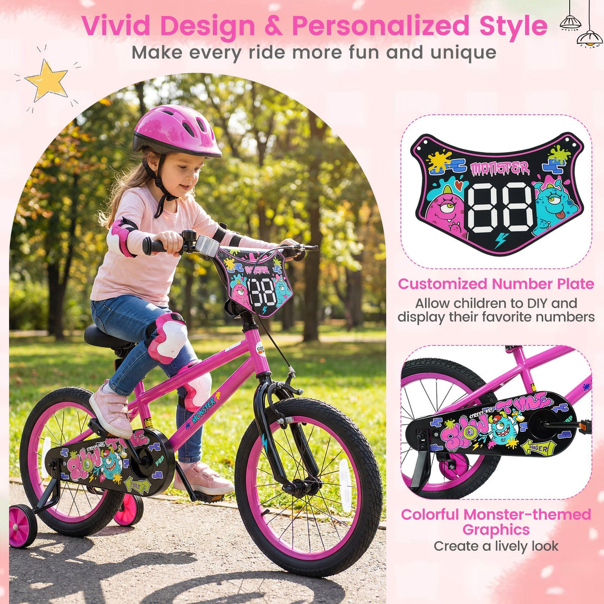 Kids Bike with Training Wheels 12-18 Inch Pink