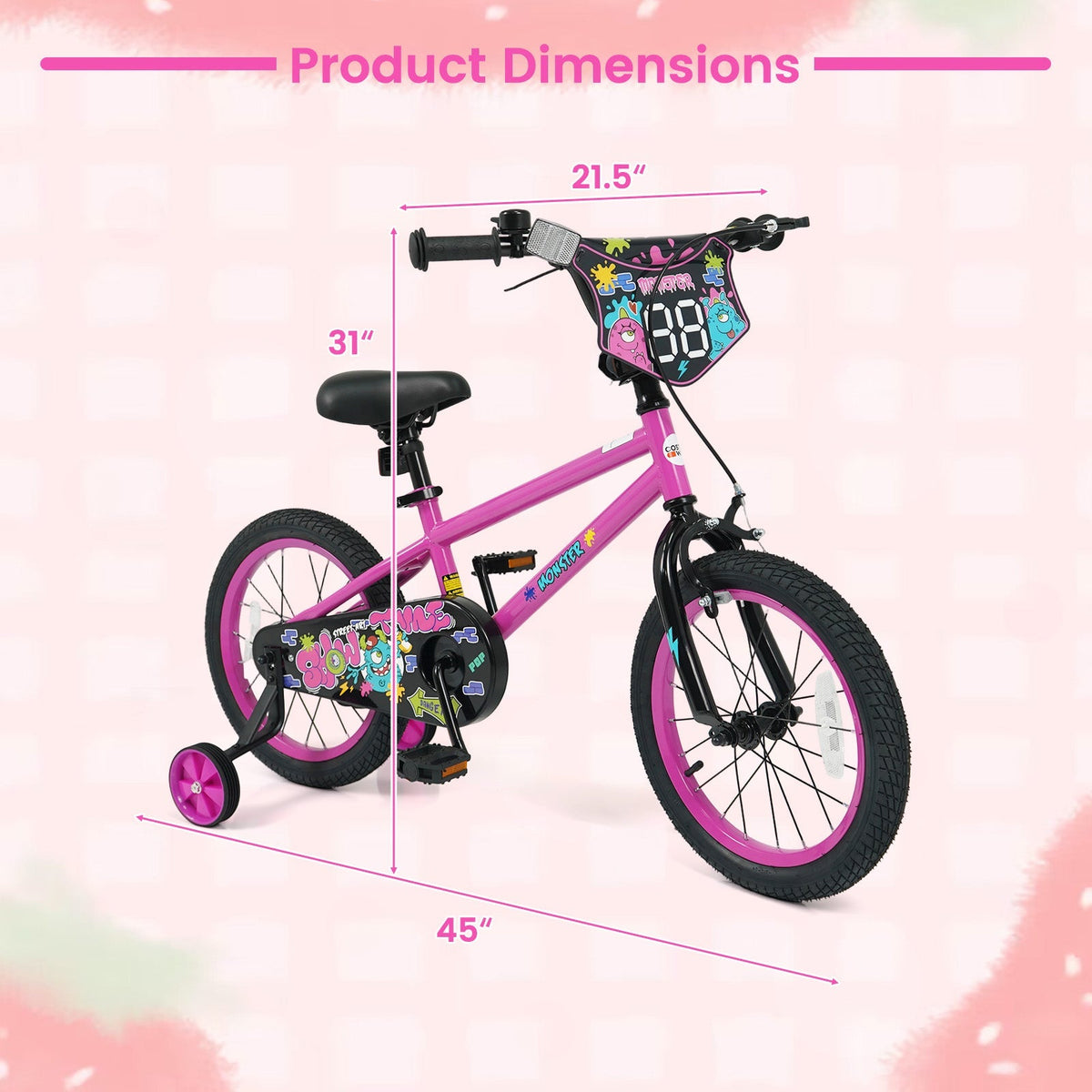 Kids Bike with Training Wheels 12-18 Inch Pink