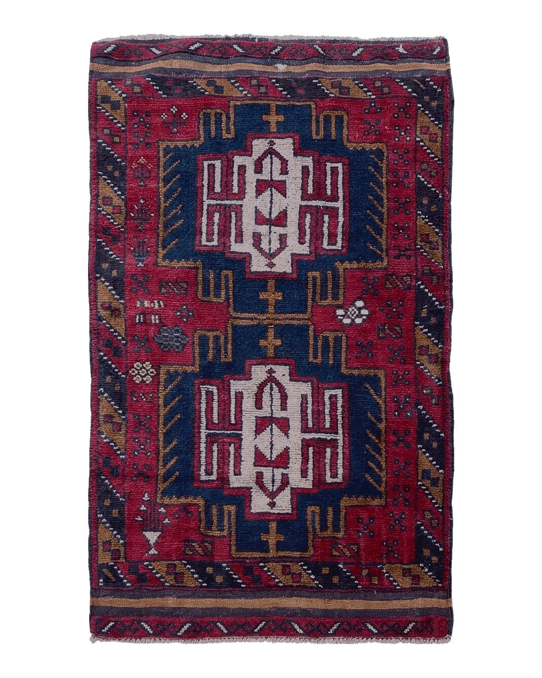 2' 9" X 4' 7" Vintage Handmade Tribal Wool Rug Balouchi Rug Afghan Rug Red Beige