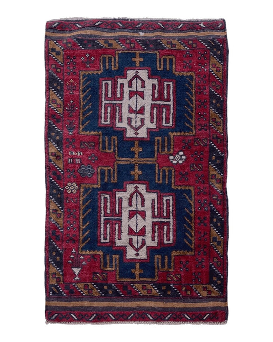 2' 9" X 4' 7" Vintage Handmade Tribal Wool Rug Balouchi Rug Afghan Rug Red Beige
