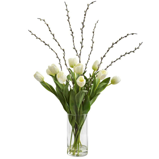 Tulips Artificial Arrangement in Cylinder Vase