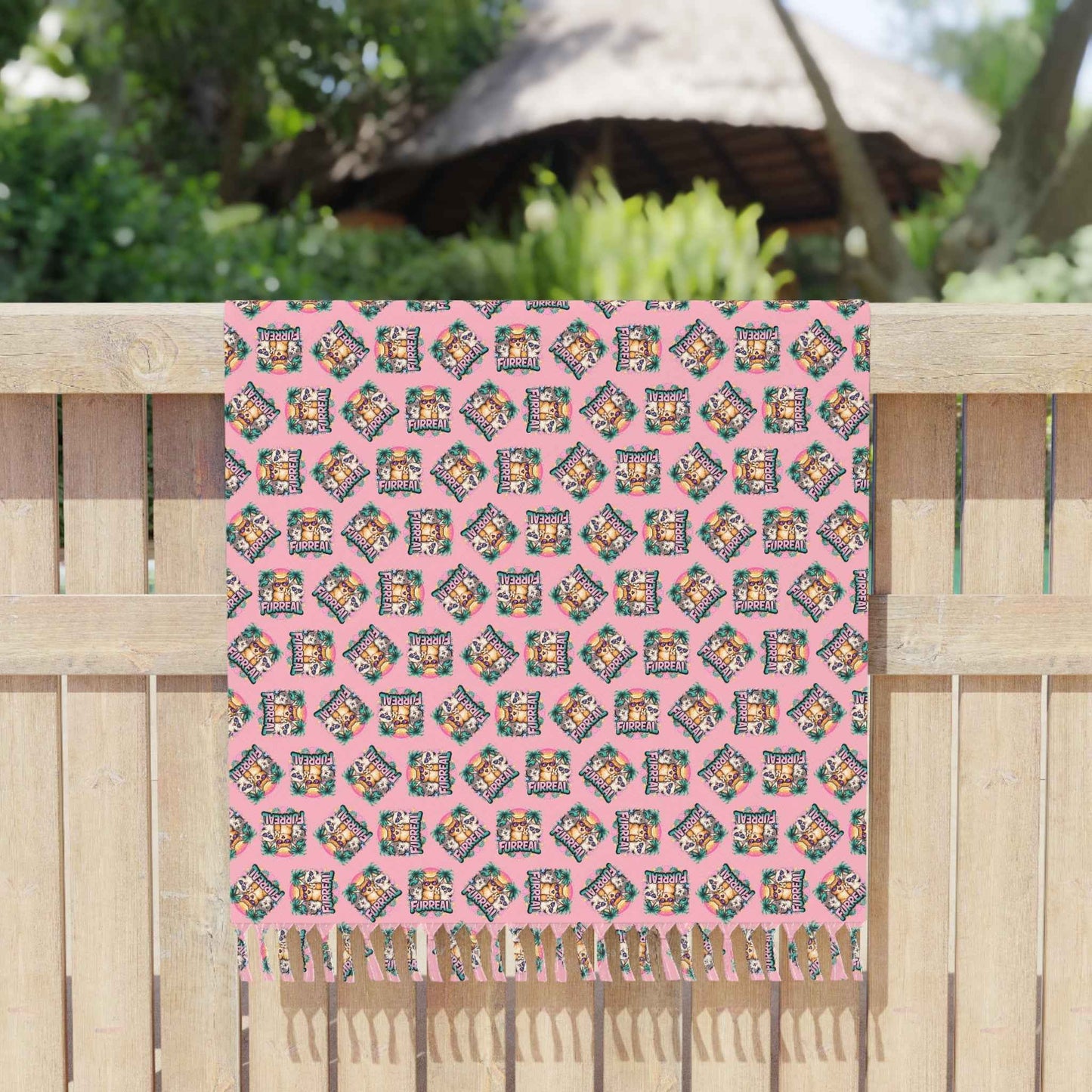 Furreal Cat Beach Cloth – Pink Boho Tassel Wrap, Towel