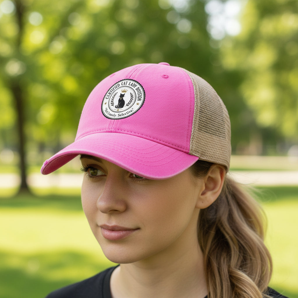 Certified Cat Lady Division Ponytail Cap | “Not Lonely. Selective.”