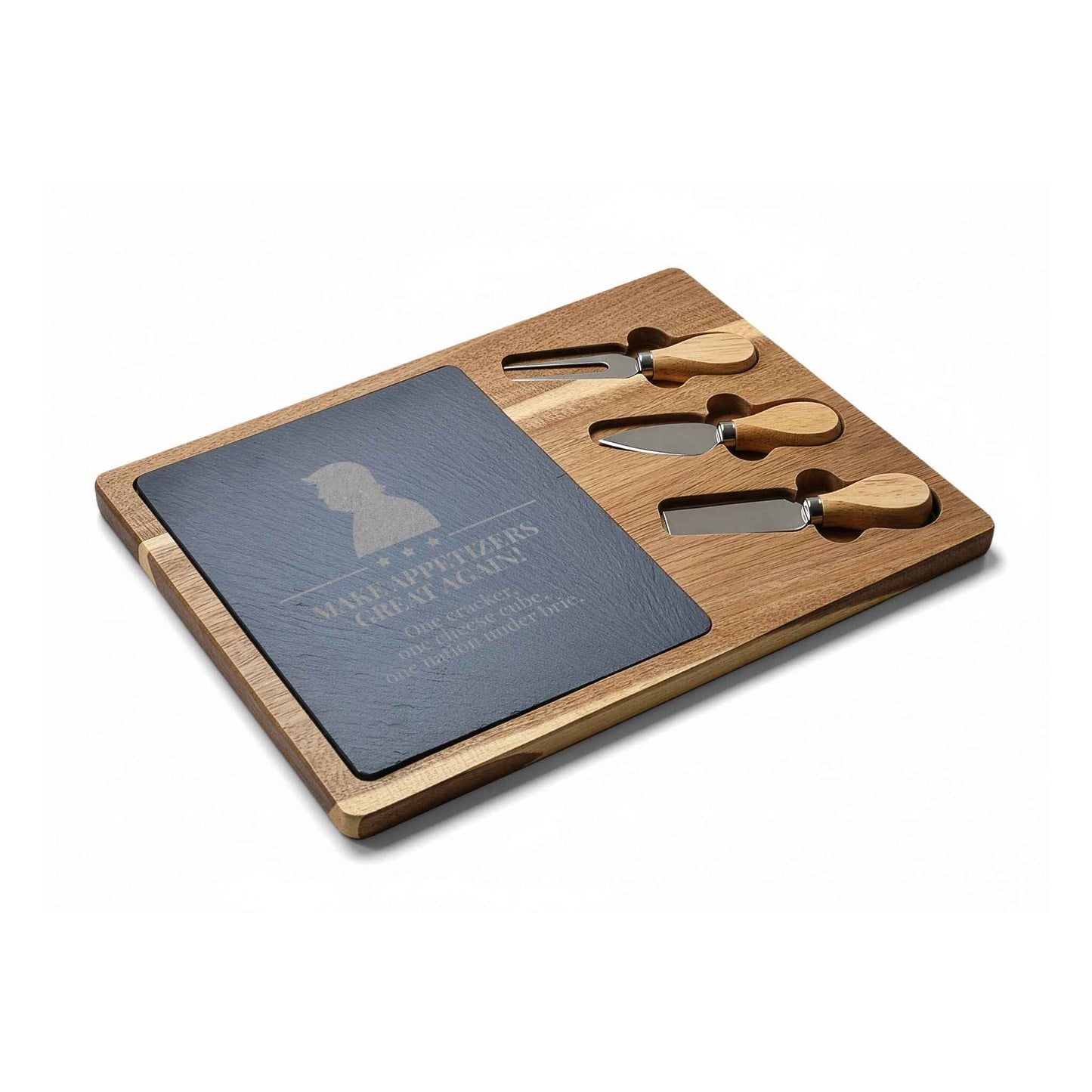 Make Appetizers Great Again Engraved Acacia & Slate Charcuterie Board