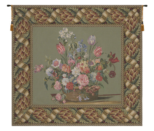 Flower Basket Green European Tapestry