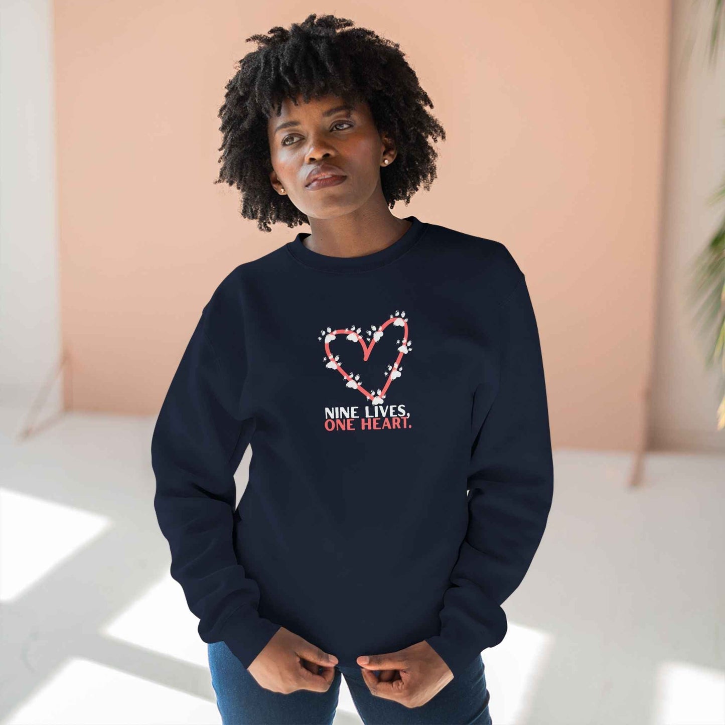 Nine Lives, One Heart – Cat Lover Sweatshirt