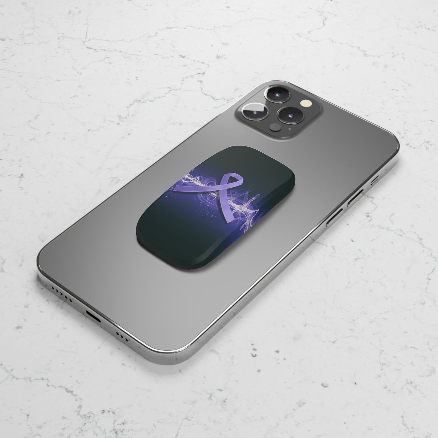Epilepsy Awareness Phone Stand – Purple Ribbon Brain Wave Design